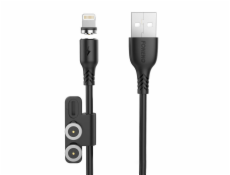 Foneng X62 Magnetický kábel 3v1 z USB na USB-C/Lightning/Micro USB, 2,4 A, 1 m (čierny)