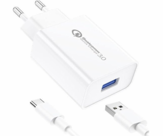 Foneng EU13 sieťová nabíjačka + kábel USB-C, 3A (biela)