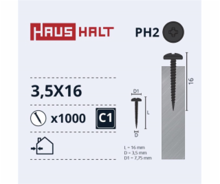 Samořezné šrouby Haushalt, DIN 7504N, 3,5 x 16 mm, 1000 ks.