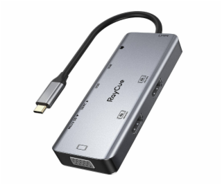 Rozbočovač 9v1 RayCue USB-C na 2x USB-A 3.0 5Gb/s + 2x SD...