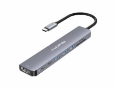 Lention 8v1 Rozbočovač USB-C na 3x USB 3.0 + SD/TF + PD + USB-C + HDMI 4K60Hz (sivý)