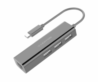 Lention Hub USB-C na 3x USB 2.0 + Ethernet adaptér (čierny)