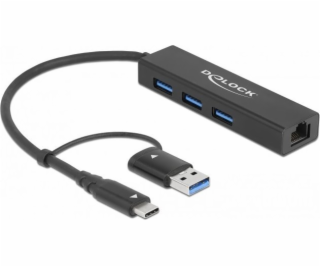 USB 3.2 Gen 1 Hub mit 3 Ports und Gigabit LAN und USB-C/A...