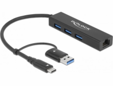 USB 3.2 Gen 1 Hub mit 3 Ports und Gigabit LAN und USB-C/A-Stecker, Dockingstation