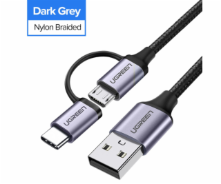 UGREEN USB-A to Micro USB + USB Type-C Cable 1m Black