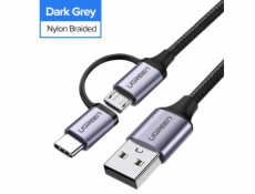 UGREEN USB-A to Micro USB + USB Type-C Cable 1m Black