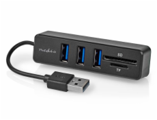 NEDIS USB hub/ zástrčka USB-A/ zásuvka USB-A/ 3 porty/ napájení z USB/ SD & MicroSD/ 3x USB/ černý