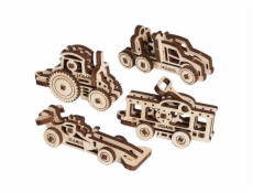 Ugears 3D dřevěné mechanické puzzle 4 mechanické přívěšky Vozidla