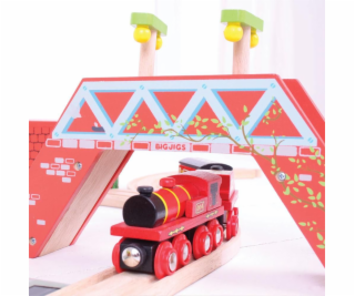 Bigjigs Rail Červená lokomotiva s tendrem + 3 koleje