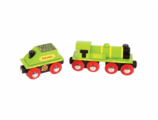 Bigjigs Rail Zelená lokomotiva s tendrem + 3 koleje