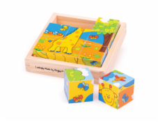 Bigjigs Toys Obrázkové kostky kubusy Safari 9 kostek