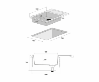 CONCEPT Granitový dřez s odkapem DG05L60bc Linea ČERNÝ