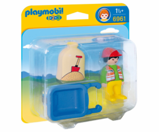 Stavební dělník Playmobil, panáček s kolečkem, 4 dílky