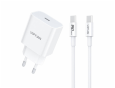 Nástenná nabíjačka VFAN E04, USB-C, 20W, QC 3.0 + kábel USB-C (biela)