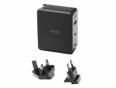 Nástenná nabíjačka Aukey PA-B7O, 1xUSB-A, 2xUSB-C, 140W GaN (čierna)