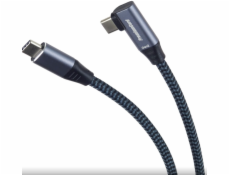 PremiumCord USB-C zahnutý kabel ( USB 3.2 GEN 2x2, 5A, 100W, 20Gbit/s ) bavlněný oplet, 3m