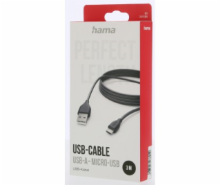 Hama kabel micro USB, 3 m, černá