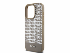 DKNY DKHMP15XPSOSPW iPhone 15 Pro Max 6.7 hnedé/hnedé pevné puzdro Kožený tlačený vzor Kovové logo MagSafe