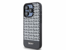 DKNY DKHMP15LPSOSPK iPhone 15 Pro 6.1 čierno/čierne pevné puzdro Kožený tlačený vzor Kovové logo MagSafe