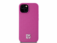 DKNY DKHMP15SPSHRPSP iPhone 15 / 14 / 13 6.1 ružové/ružové pevné puzdro Kožený vzor Kovové logo MagSafe