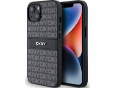 DKNY DKHCP14SPRTHSLK iPhone 14 / 15 / 13 6.1 čierno/čierne pevné púzdro Kožený mono pruh a kovové logo