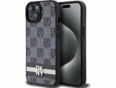 DKNY DKHCP15MPCPTSSK iPhone 15 Plus / 14 Plus 6.7 čierno/čierne pevné púzdro Kožený kockovaný mono vzor a tlačené pruhy