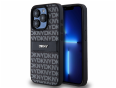 DKNY DKHCP15XPRTHSLK iPhone 15 Pro Max 6.7 čierno/čierne pevné púzdro Kožený mono pruh a kovové logo