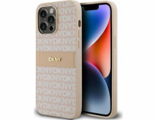 DKNY DKHCP14LPRTHSLP iPhone 14 Pre 6.1 ružové/ružové pevné púzdro Kožený mono pruh a kovové logo