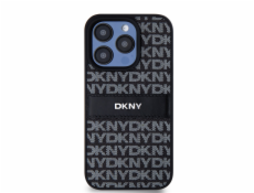 DKNY DKHCP15LPRTHSLK iPhone 15 Pro 6.1 čierno/čierne pevné púzdro Kožený mono pruh a kovové logo