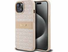 DKNY DKHCP15SPRTHSLP iPhone 15 / 14 / 13 6.1 ružové/ružové pevné púzdro Kožený mono pruh a kovové logo