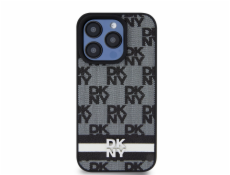 DKNY DKHCP14LPCPTSSK iPhone 14 Pre 6.1 čierno/čierne pevné puzdro Kožený kockovaný mono vzor a tlačené pruhy