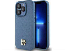 DKNY DKHMP15LPSHRPSB iPhone 15 Pre 6.1 modro/modré pevné púzdro Kožený Monogram Vzor Kovové Logo MagSafe