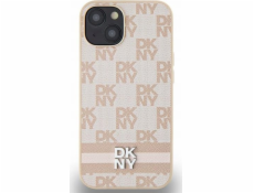 DKNY DKHCP15MPCPTSSP iPhone 15 Plus / 14 Plus 6,7 ružové/ružové pevné púzdro Kožený kockovaný mono vzor a tlačené pruhy