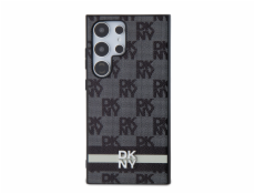 DKNY PU Leather Checkered Pattern and Stripe Zadný Kryt pre Samsung Galaxy S24 Ultra Black