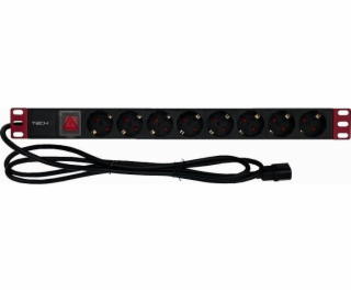 Techly Power strip Rack 1U 8x Schuko, vypínač, C14 kabel 2m