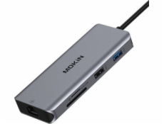 MOKiN 9v1 Dokovacia stanica pre notebooky USB C na 2x USB 3.0 + USB 2.0 + 2x HDMI + SD/TF + RJ45 + PD (strieborná)