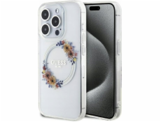 Original Hardcase GUESS GUHMP15LHFWFCT pro iPhone 15 Pro (kompatibilní s Magsafe / Flowers Wreath / transparentní)