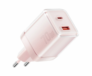 Wall charger Yueqi 70W GaN USB-C + USB-A (pink)