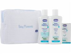 Chicco Baby Moments Blue set tekutý do koupele 200ml + šampon na vlasy 200ml + jemné mýdlo 100g