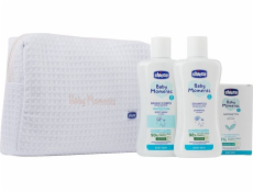 chicco Baby Moments Pink set tekutý do koupele 200ml + šampon na vlasy 200ml + jemné mýdlo 100g