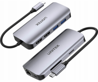 UNITEK ACTIVE HUB USB-C 2X HDMI,SD,4K,RJ45,PD 100W