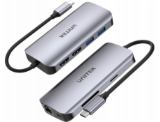 UNITEK ACTIVE HUB USB-C 2X HDMI,SD,4K,RJ45,PD 100W