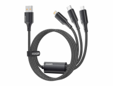 USB-A 3in1 cable, Essager, EXCMTL-JJ01-P, USB-C/Lightning/Micro, 100W, 1.2m (black)