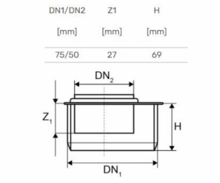 Vnitřní kanalizace krátký přechod HTplus, O 50 / 75 mm