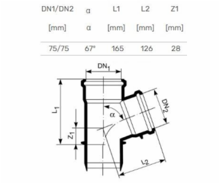 T-kus pro vnitřní kanalizaci HTplus, O 75 / 75 mm, 67°