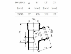 T-kus pro vnitřní kanalizaci HTplus, O 75 / 75 mm, 67°