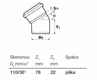 Vnitřní drenážní koleno Wavin, O 110 mm, 30°