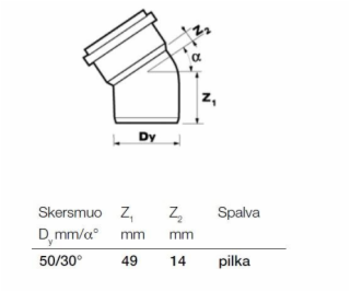 Vnitřní drenážní koleno Wavin, O 50 mm, 30°