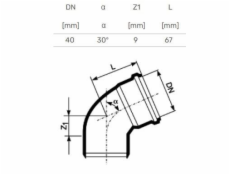 Vnitřní kanalizační koleno HTplus, O 40 mm, 30°