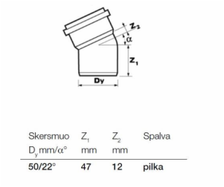 Vnitřní drenážní koleno Wavin, O 50 mm, 22°